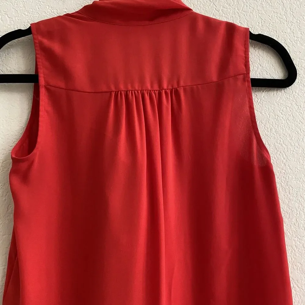 J Crew Women’s XSP Drapey Tie-Neck Sleeveless Top‎ Bright Cerise Red Blouse